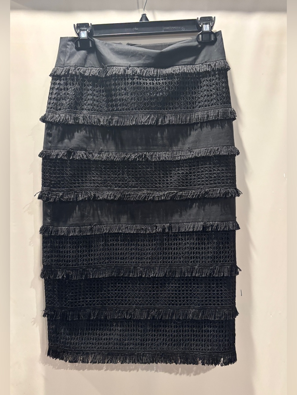 Banana Republic Pencil/Straight Skirt Lace/Fringe Accents Black Sz 0